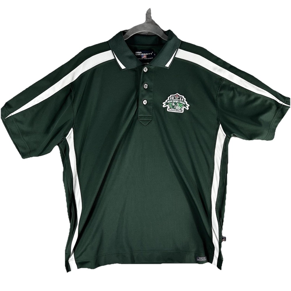 NCAA Michigan State Rose Bowl Polo‎ Mens L Green 100th Anniversary Gameday Shirt